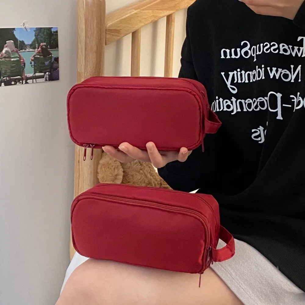 

Black Korean Stationery Bag Wine Red Large Capacity Multilayer Pencil Case Desktop Storage Ins Style Solid Color Pencil Pouch