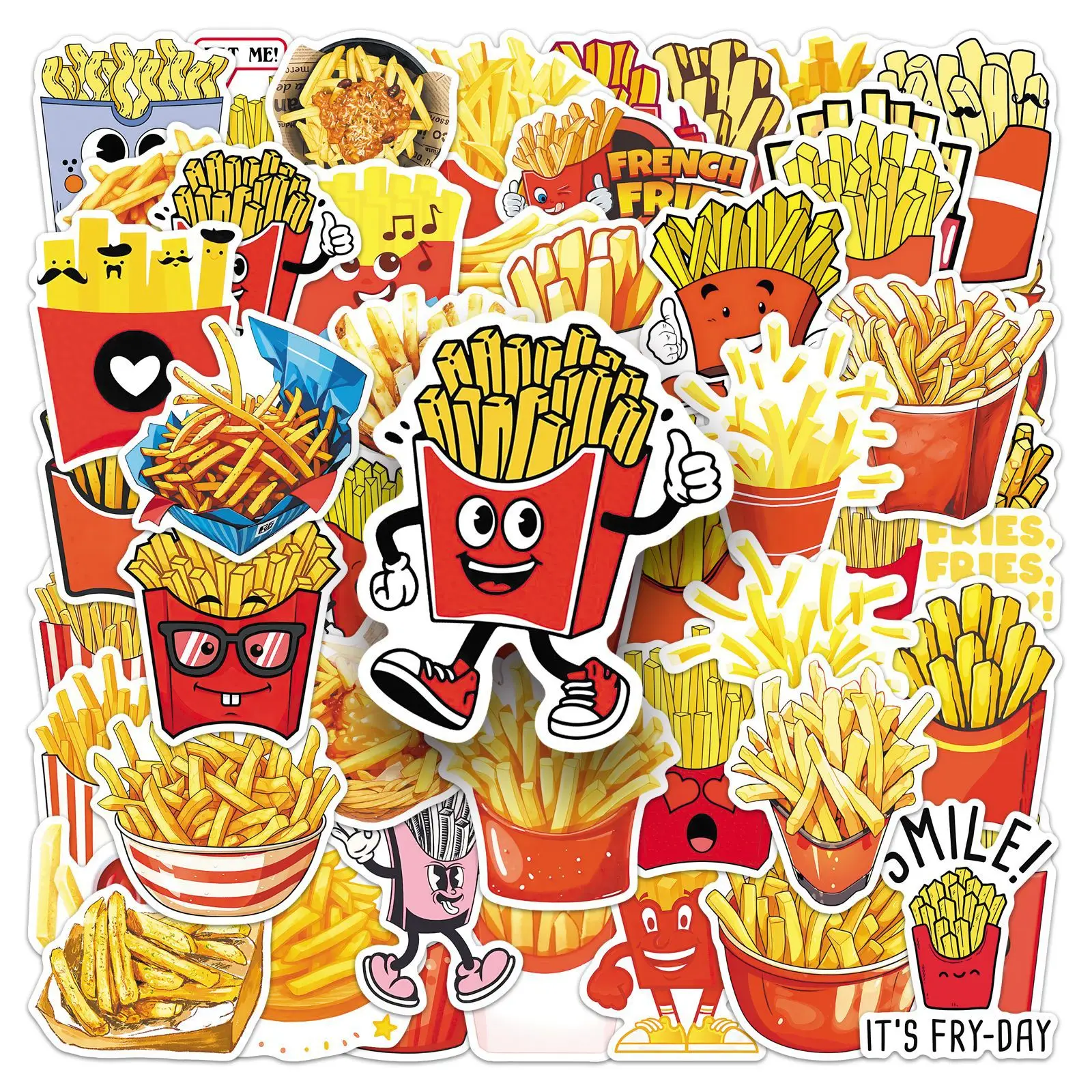 

50PCS Cartoon French Fries Stickers Graffiti Food Materials Can Decorate Mobile Phone Cases Laptop Waterproof Stickers Kids Toy
