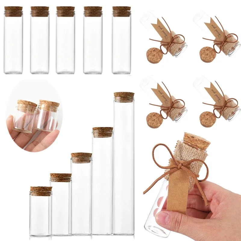 Flacons en verre à bouche droite transparente, HI avec liège, flacons de Press, bouteille de tube à essai pour bricolage, fleurs séchées, décoration de mariage, 10-100ml, 20 pièces