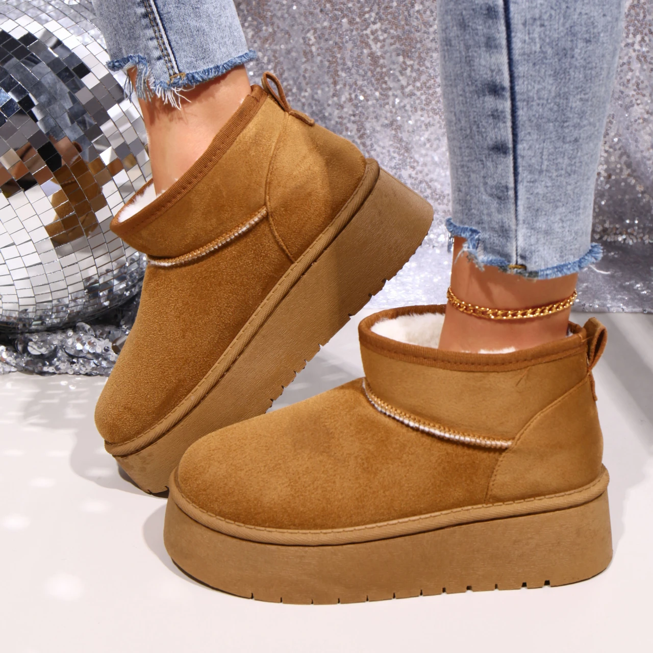

Новинка 2023 года, женские повседневные зимние ботинки, короткие плюшевые теплые противоскользящие ботильоны, модная женская обувь на плоской подошве на платформе, Zapatos De Mujer