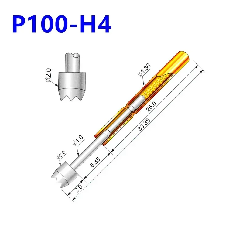 หัวดอกเหมยก้ามปูเก้าชิ้น/แพ็ค P100-H4 100มม. หัววัดทดสอบสปริง2.0มม. สำหรับการทดสอบ