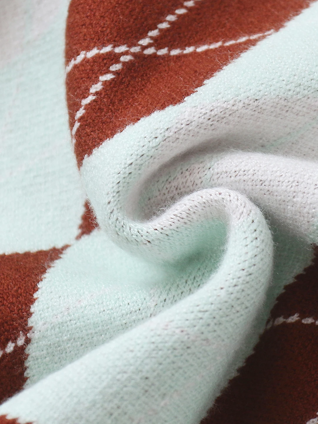 Suéter de Punto con Bloques de Color y Patrón de Diamantes, Cuello Redondo, Alta Elasticidad, Ajuste Deado, Manga Larga, Mo...