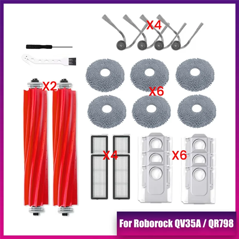 【Berserk】Запасные части для пылесосов Roborock QV 35A/QR798, QR598, основная щетка, боковая щетка, мешок для пыли, HEPA-фильтр
