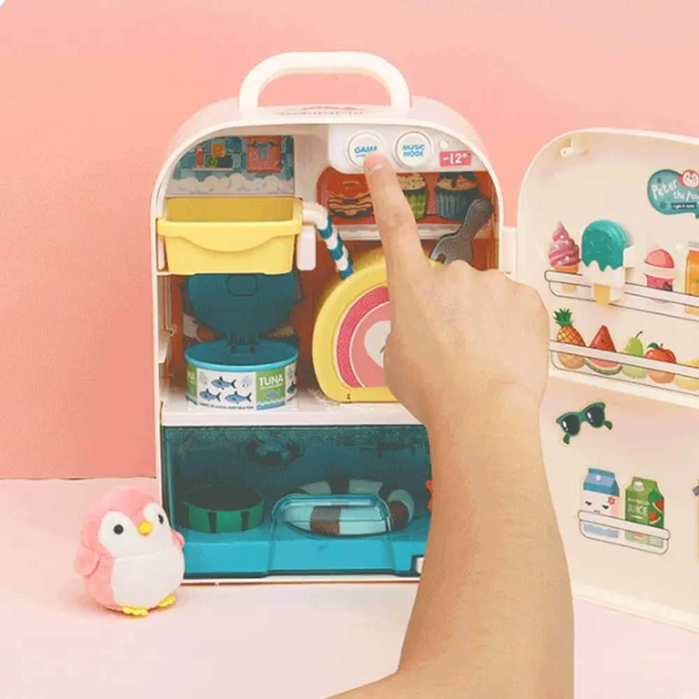 Juguetes de refrigerador para niños de dibujos animados, modelo artesanal, refrigerador de pingüino, juguete educativo, juego de simulación de música