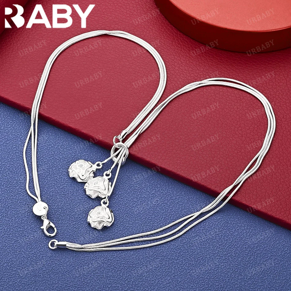 

URBABY 925 Sterling Silver Rose Snake Chain Necklace Fashion Jewelry Romantic Charm Party Birthday Gift Engagement