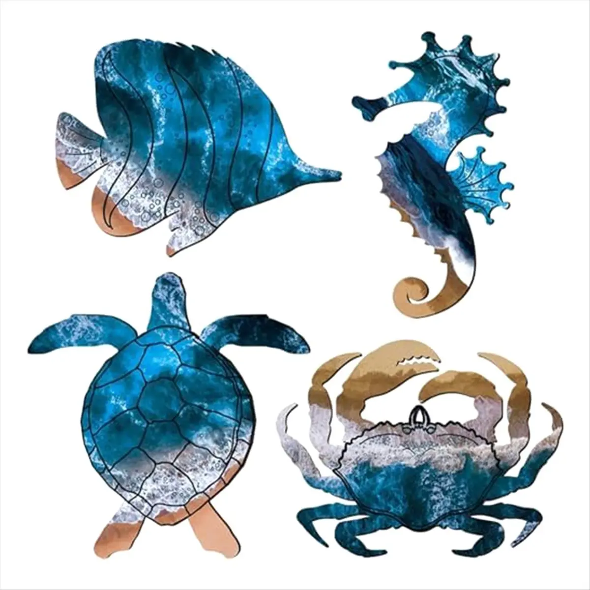 REST Wall Sculptures Metal Outdoor Wall Art Decor, Beach Pool Sea Decor Theme with Metal Sea Turtle Fish Crab Decor