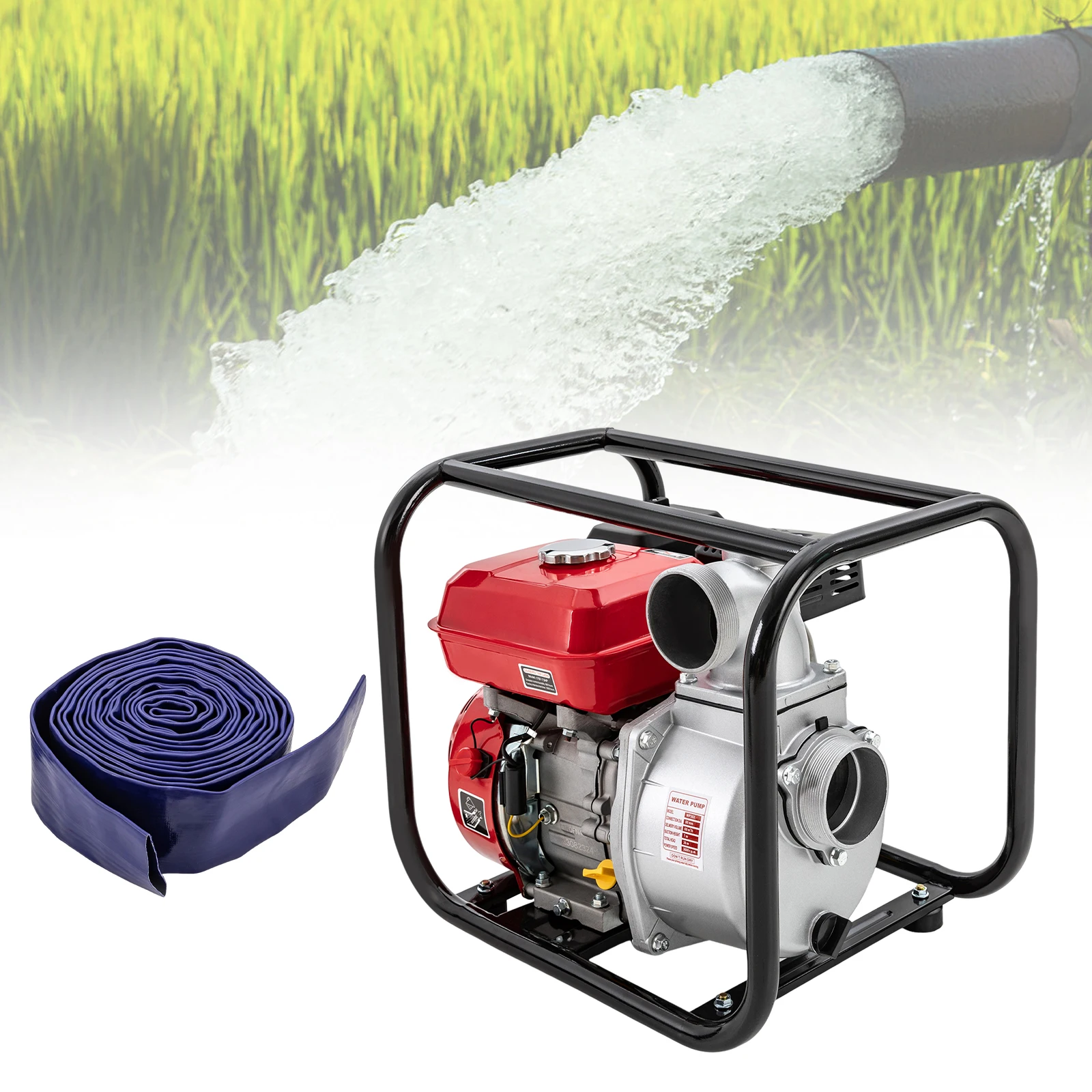 7.5HP 4-Stroke Gas Engine Water Pump 212CC Gasoline Powered Water Transfer Pump with 7.5m Water Pipe Single Cylinder 60m³/H Flow