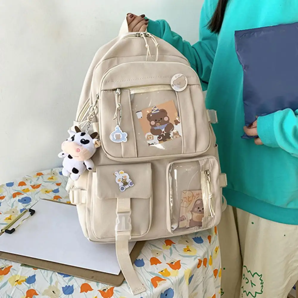 Bolsa para livros escolares com alças ajustáveis, estilo japonês e coreano, mochila portátil, multi bolsos