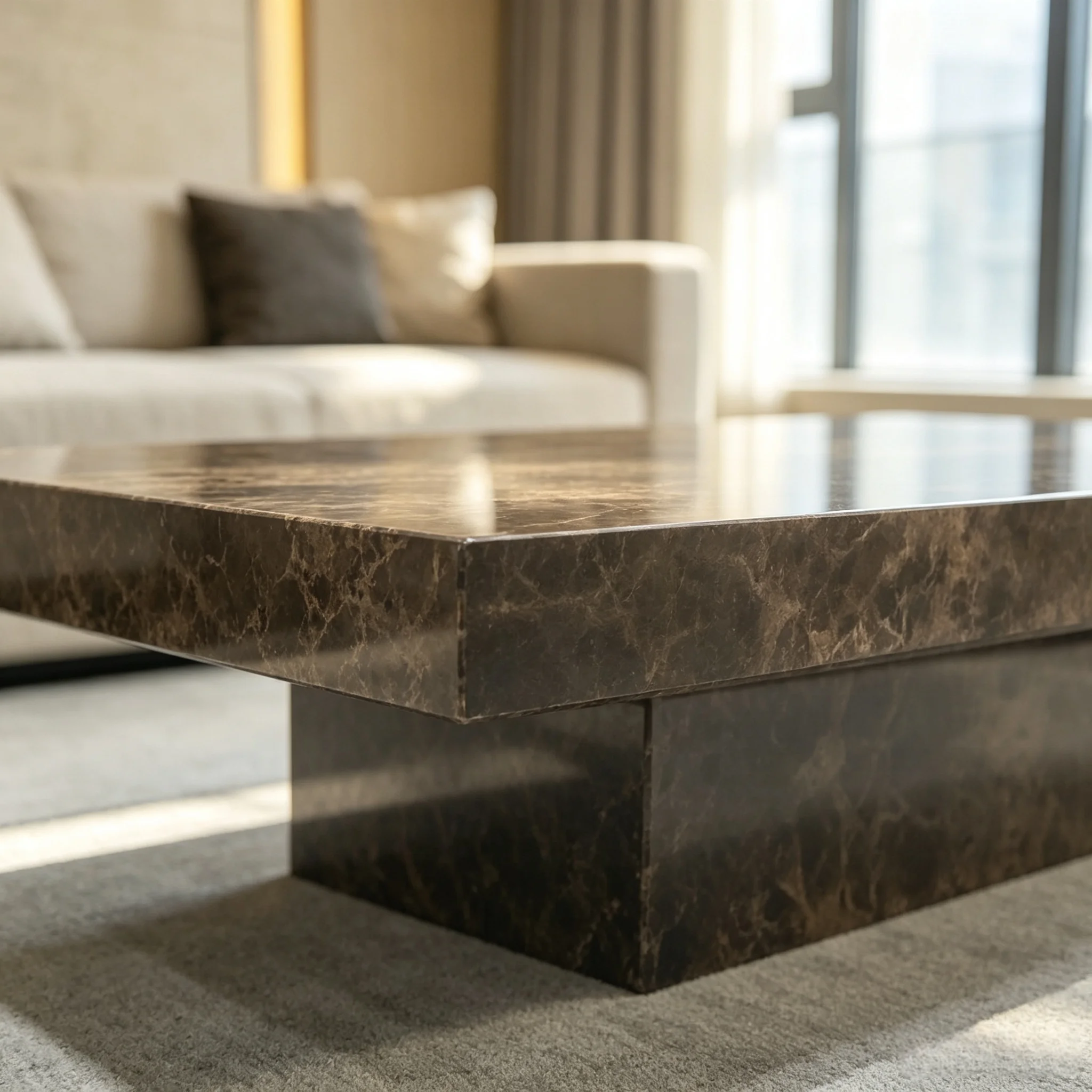 Modern Luxury Natural Stone Luxury Dark Emperador Brown Marble Apartment Living Room Furniture Large Plinths Coffee Table Set