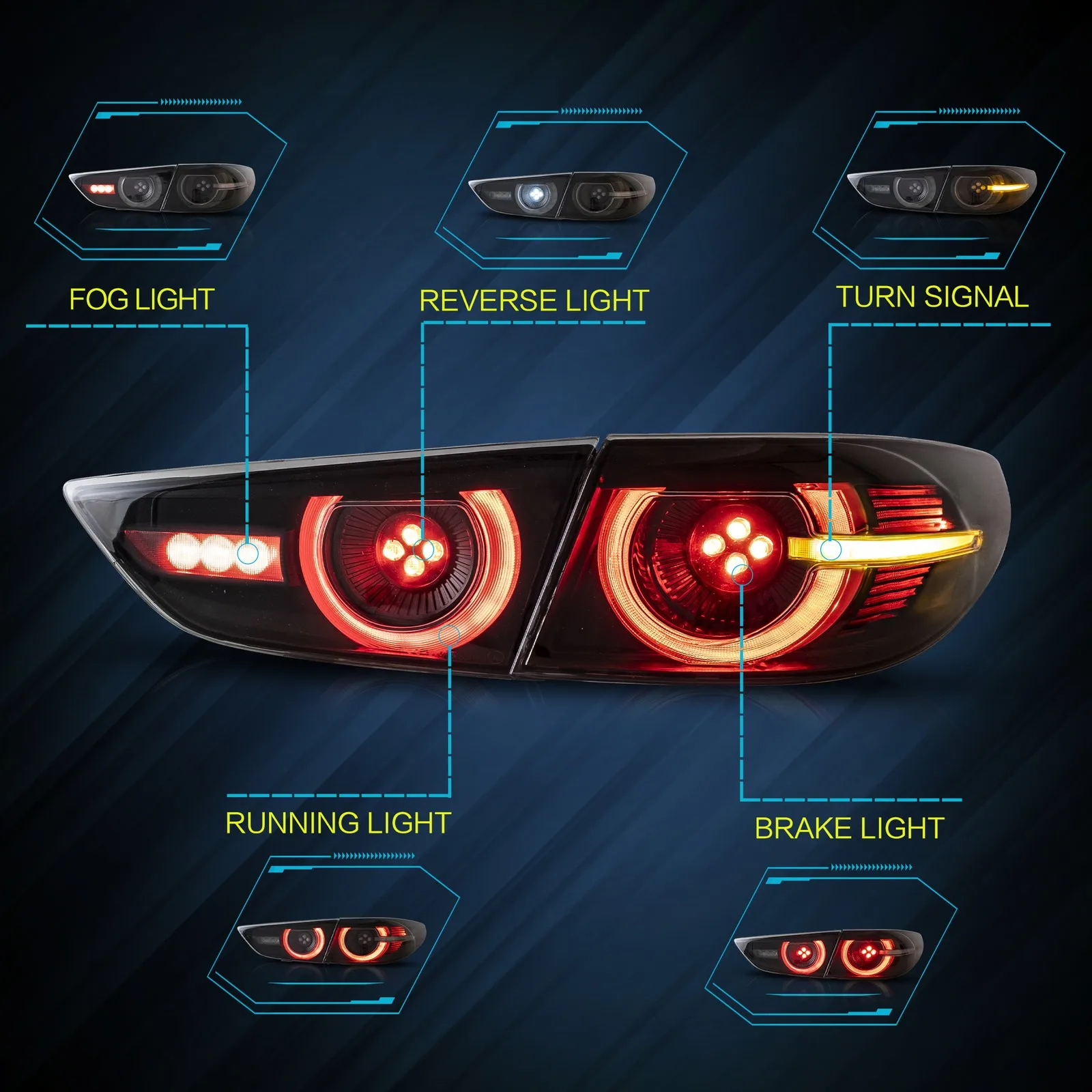 Conjunto de luces traseras de intermitentes LED para Mazda 3Axela Sedan 2019 2020 2021, luz trasera de freno DRL secuencial, 2 uds.