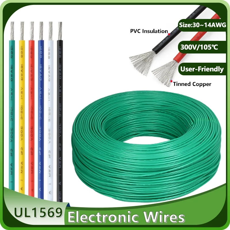 2/20 Meter UL1569 Electronic Wire 14/16/18/20/22/24/26/28/30AWG PVC Insulation Tinned Copper Cable 300V for DIY Devic Wiring