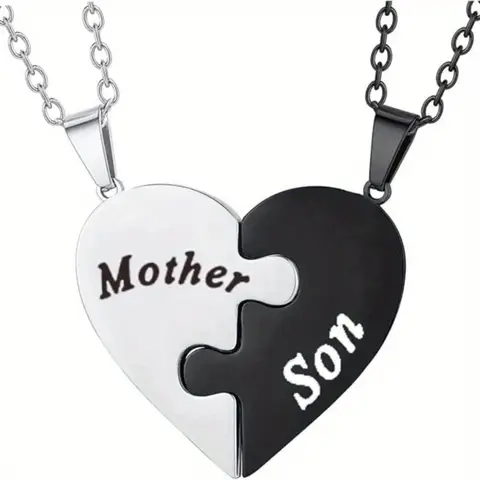 Mother and Son Matching Love Heart Pendant Necklace Set Gifts for Mom from Son Jewelry