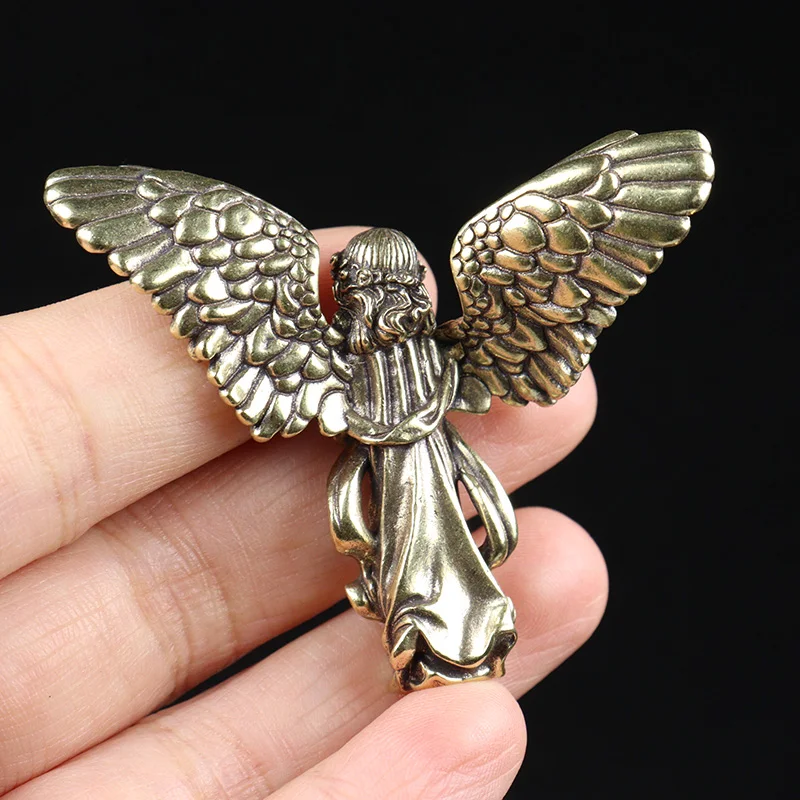 Vintage Brass Blessed Guardian Angel Figurines Miniatures Desktop Ornaments Lovely Small Statue Home Decorations Crafts