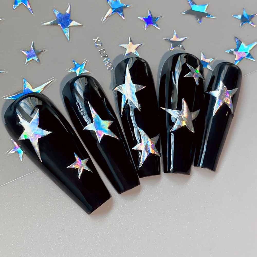 12 pièces 3D Laser argent étoile coeur géométrie lignes ongles autocollants pentagramme, lune, serpent, fleur curseur auto-adhésif manucure décalcomanies &