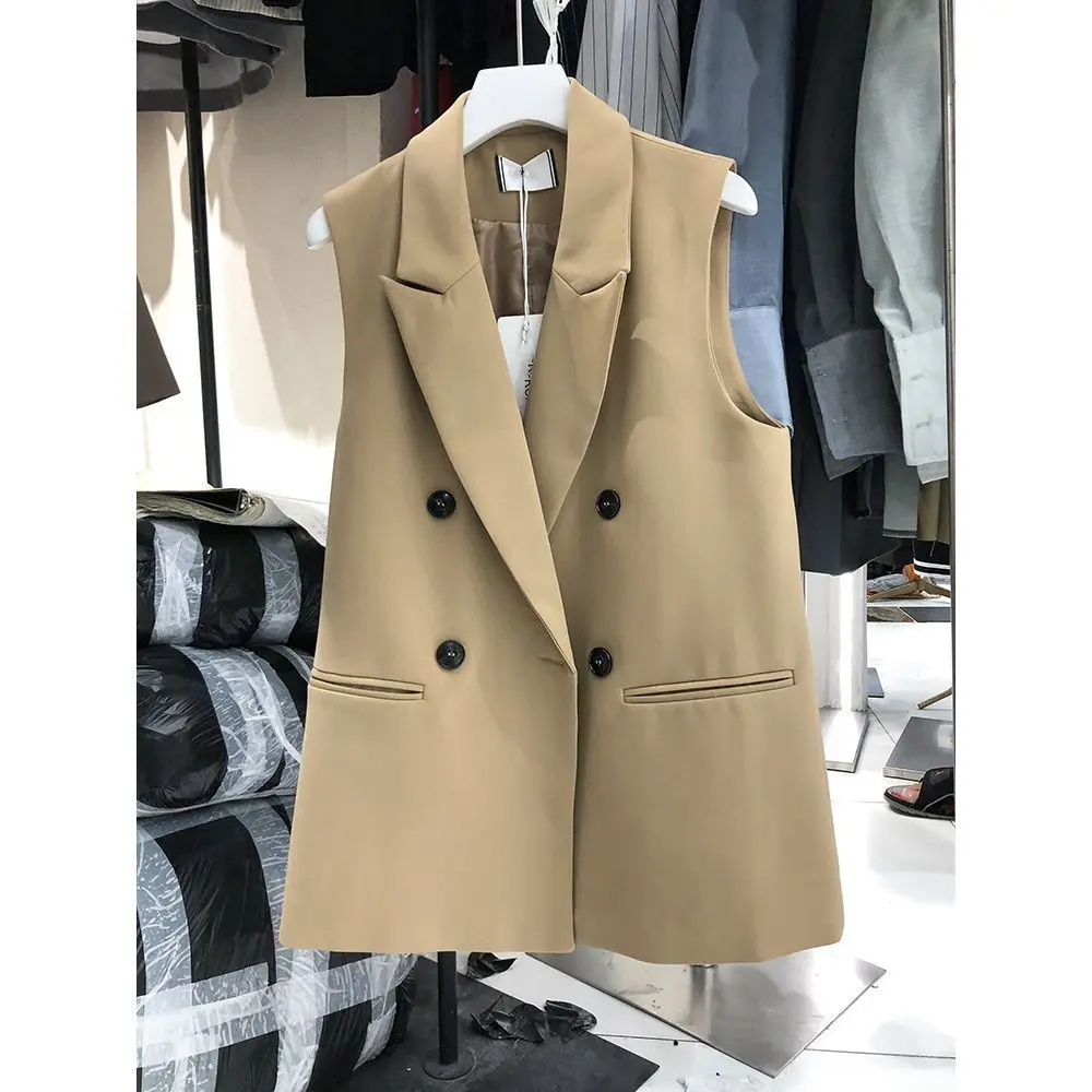 Pak Vest Jas Vrouwen Herfst Nieuwe Double-Breasted Mouwloze Jas Dames Koreaanse Mode Blazer Vest Tops Vrouwelijke E5334