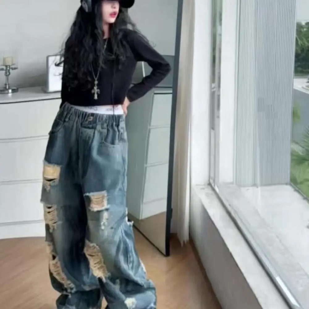 

Kawaii модная футболка для девочек, пуловер, джинсовый комплект, студенческие весенне-осенние повседневные топы, длинные штаны, комплект из 2 предметов, детская одежда