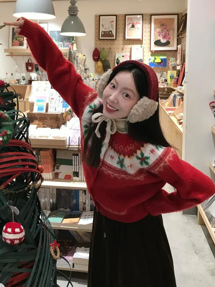 

Cisas New Year Red Knitted Loose Women's Sweater Coat Soft Medium Thi Long Sve Warm Fing Korean Sle Online Excl...