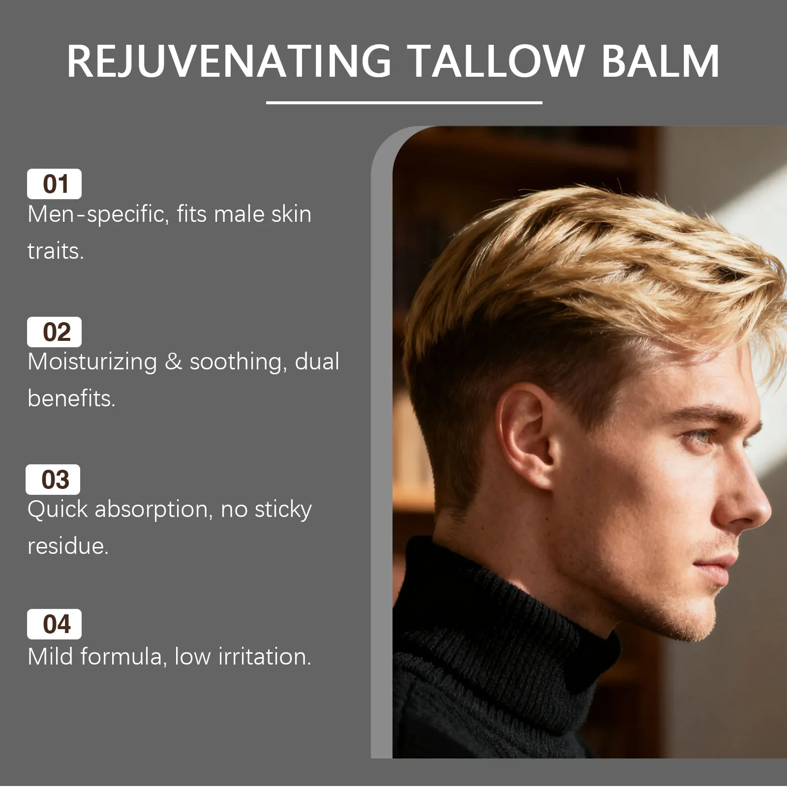 Men's Beef Tallow Balm Firming Anti Wrinkle Moisturizing Face & Body Skincare Hydration Cream for Dry Skin Non Greasy