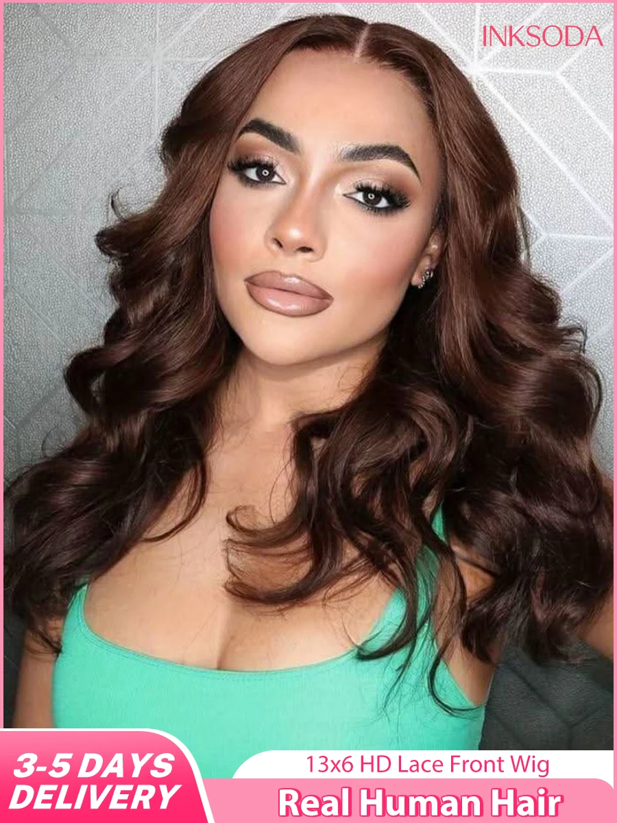 

220% 30 36 Inches Chocolate Brown Body Wave 13x6 HD Lace Front Human Hair Wigs 13x4 Lace Frontal Wig Brazilian Remy Hair Wig