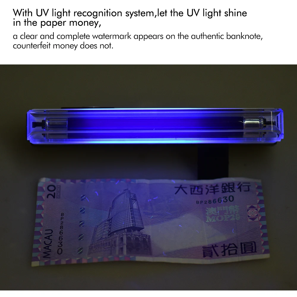 2-in-1 Portable Mini Money Detector Counterfeit Cash Currency Banknote Bill Checker Tester with UV Light Flashlight for USD EURO