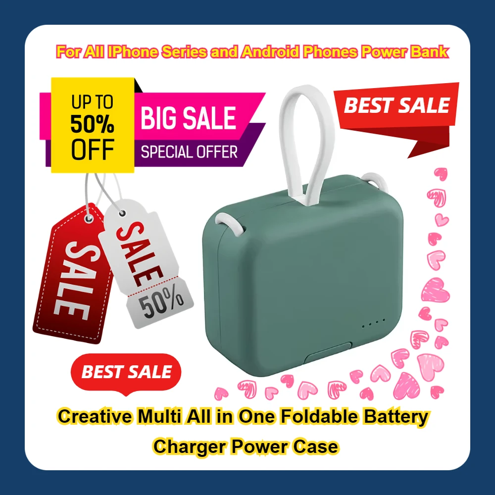 

Creative Multi All in One Foldable Battery Charger Power Case 4000mAh For All IPhone Series and Android Phones Power Bank