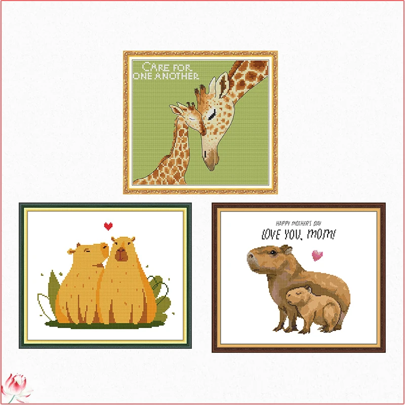 Animal Mother And Child Love Series Pattern DIY Cross Stitch Kits Embroidery 14CT 11CT White Cloth Printing Needle Thread Set