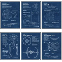 Classic Simple Wall Art Spaceship Blueprint Star Trek HD Canvas Print Poster Home Living Room Bedroom Decorative Painting