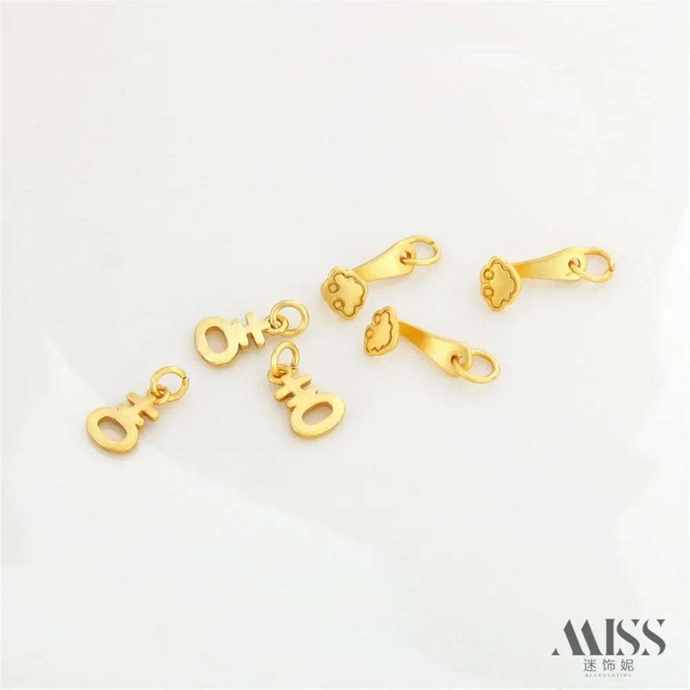 

18K Gold-wrapped Mute Gold Ji Character Ruyi Pendant DIY Handmade Pendant Bracelet Necklace Ear Jewelry Sand Gold Accessories