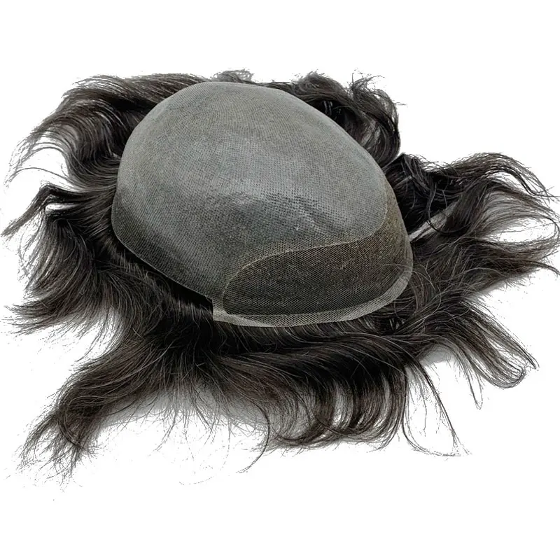 Human Hair Toupee for Men, Swiss Lace with Skin Thin PU V-loop Hairpieces All Over Thin Soft 0.04-0.06mm 10x8 Full Hair System