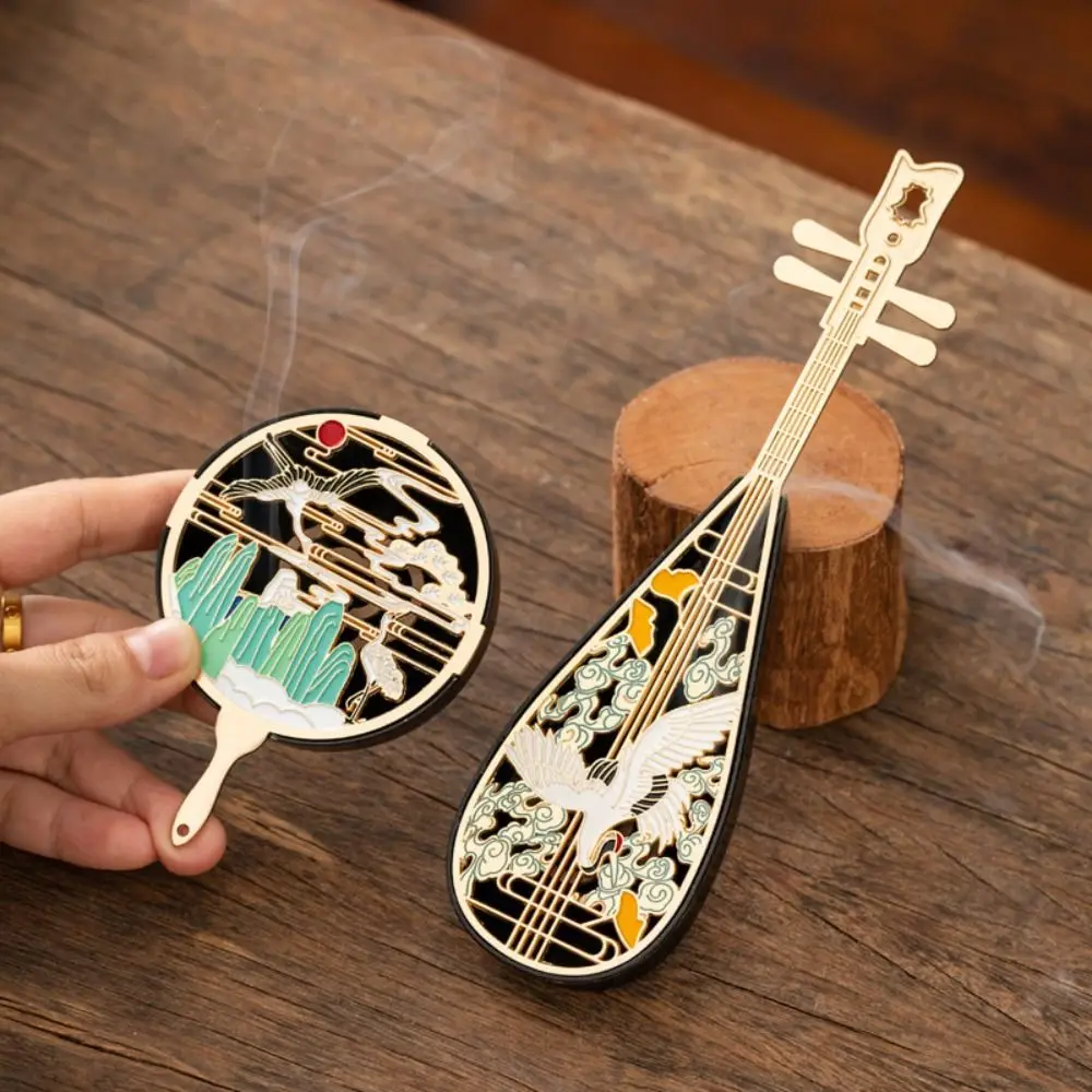 

Traditional Ancient Style Mini Incense Burner Box Crane Hollow Out Fan-shaped Incense Burner Classical Sandalwood Censer Yoga