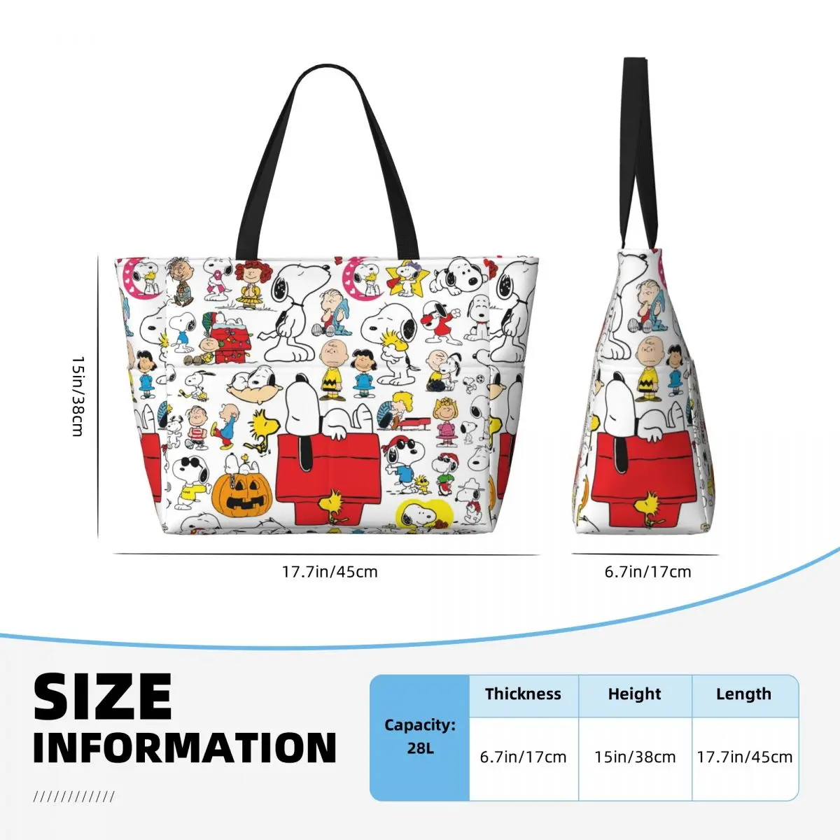 Niestandardowe komiksy Snoopy Collage Beach Tote Bag Women Cartoon Big Compartment Beach Gym Travel Bags