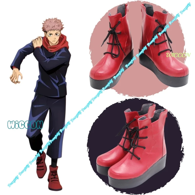 

Red PU Leather Yuji Itadori Cosplay Boots for Jujutsu Kaisen Anime Halloween Carnival Custom Props