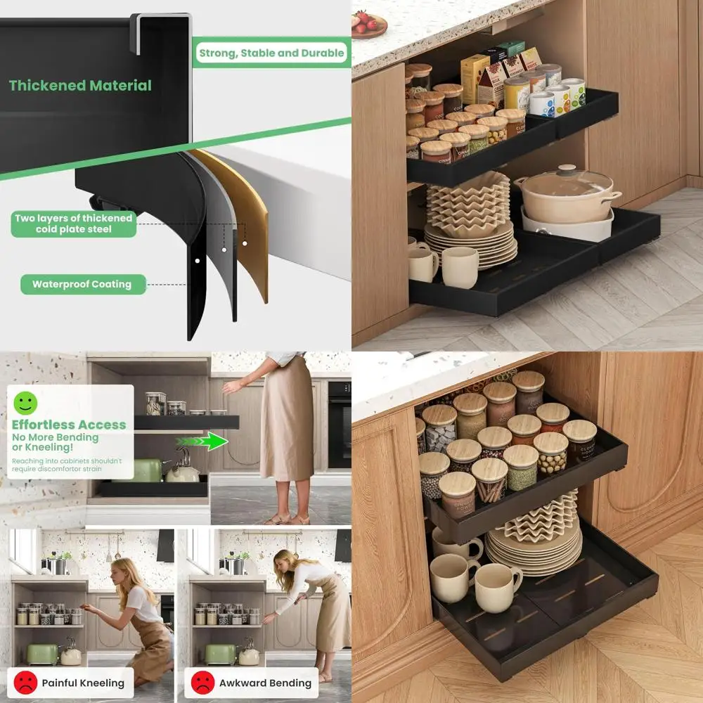 

Расширяемый органайзер для кухонного шкафа с 2 ящиками, глубина 21, регулируемая ширина 12,05-20,5, черный