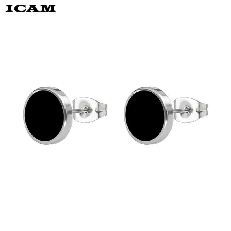 ICAM Fashion Bohemian Vintage Earrings Jewelry Cute Black Geometric Round Stainless Steel Stud Earring Best Gift for Women Girl