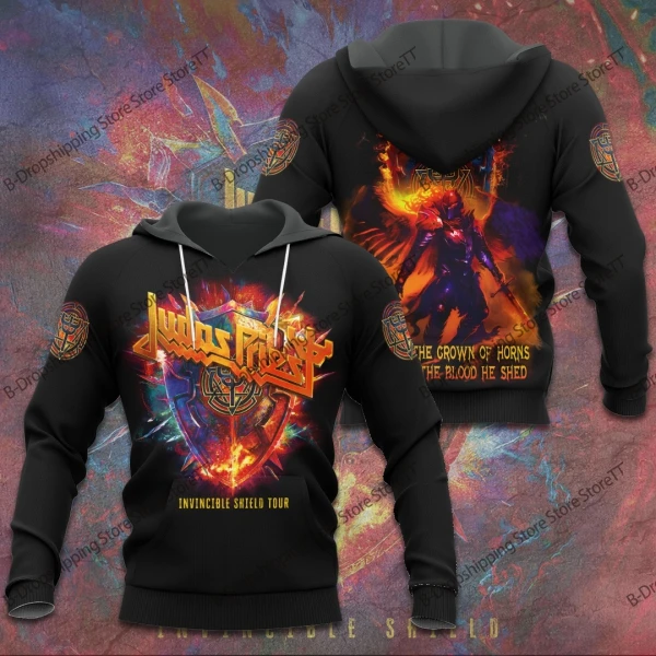 روك يهوذا الكاهن الفرقة ثلاثية الأبعاد طباعة هوديي الرجال النساء موضة المتضخم الهيب هوب هوديي الرجال البلوز للجنسين رياضية ملابس رجالي #2