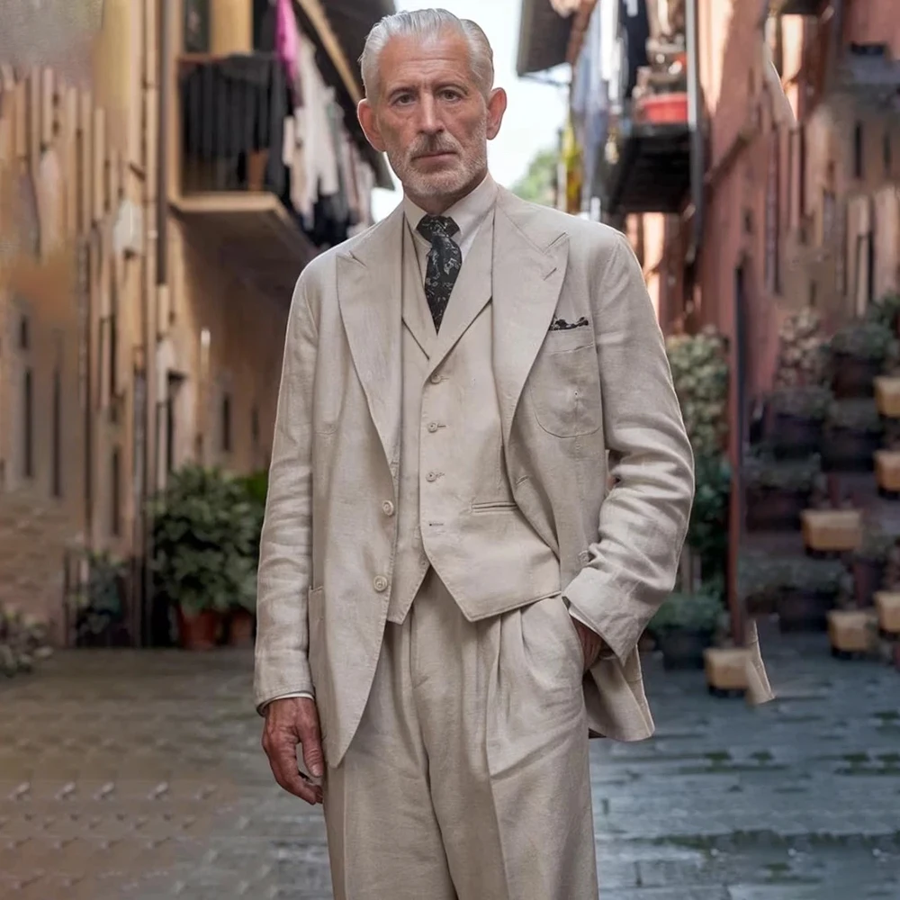 

Elegant White Men's Suits Luxury Double Breasted Peak Lapel Skinny 2 Piece Jacket Pants Vest Full Sets High Quality Outfits