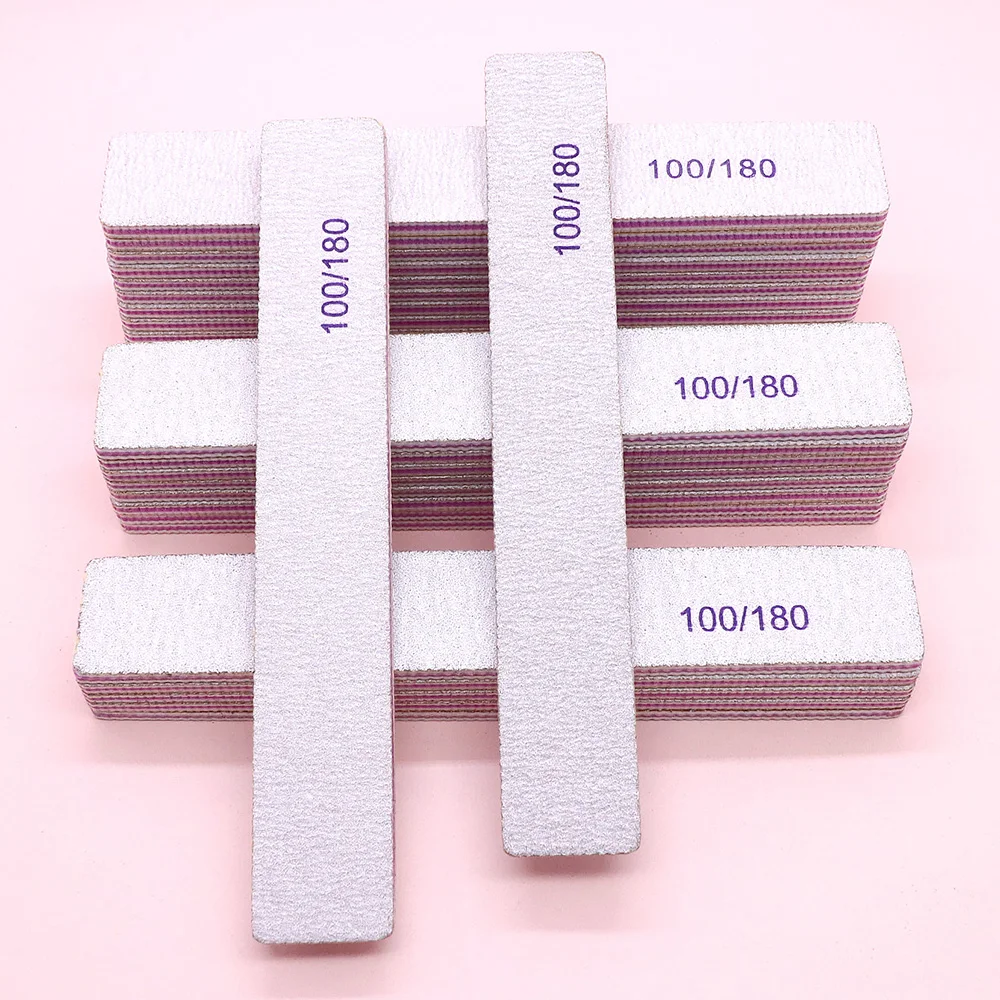 

100Pcs Professional Nail Files For Manicure 100/180 Grit Nail Supplies Square Sanding Files Double Sided 80/80 Nails Accessories