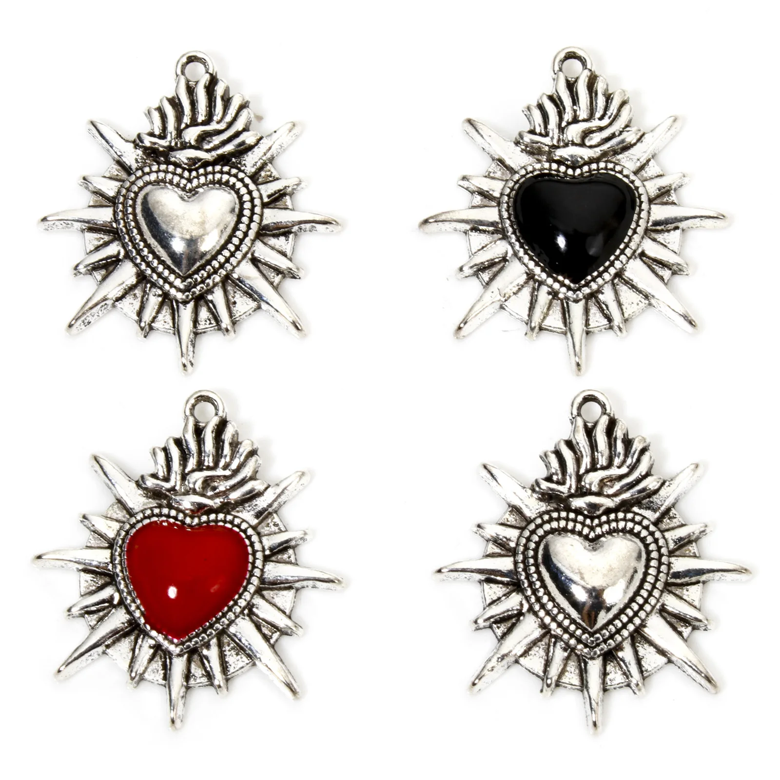 10pcs Gothic Charms Antique Silver Color Ex Voto Heart Enamel Pendants DIY Necklace Earrings For Women Men Jewelry 26mm x 24mm