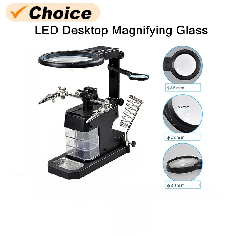 

TE-803 LED Metal Magnifying Glass Fixture for Mobile Phone Repair Motherboard Welding Repair LED Alligator Clip PCB Holder