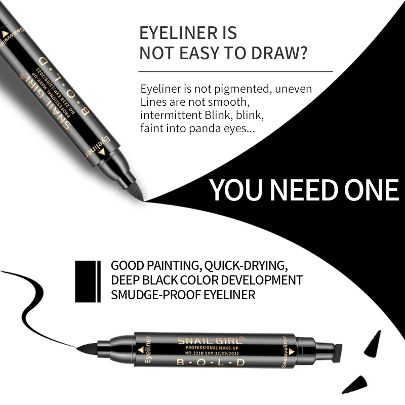 Big Seal Stamp Liquid Eyeliner Pen Waterproof Fast Dry Black Eye Liner Pencil With Eyeliner Cosmetic Double-ended Eyeliner