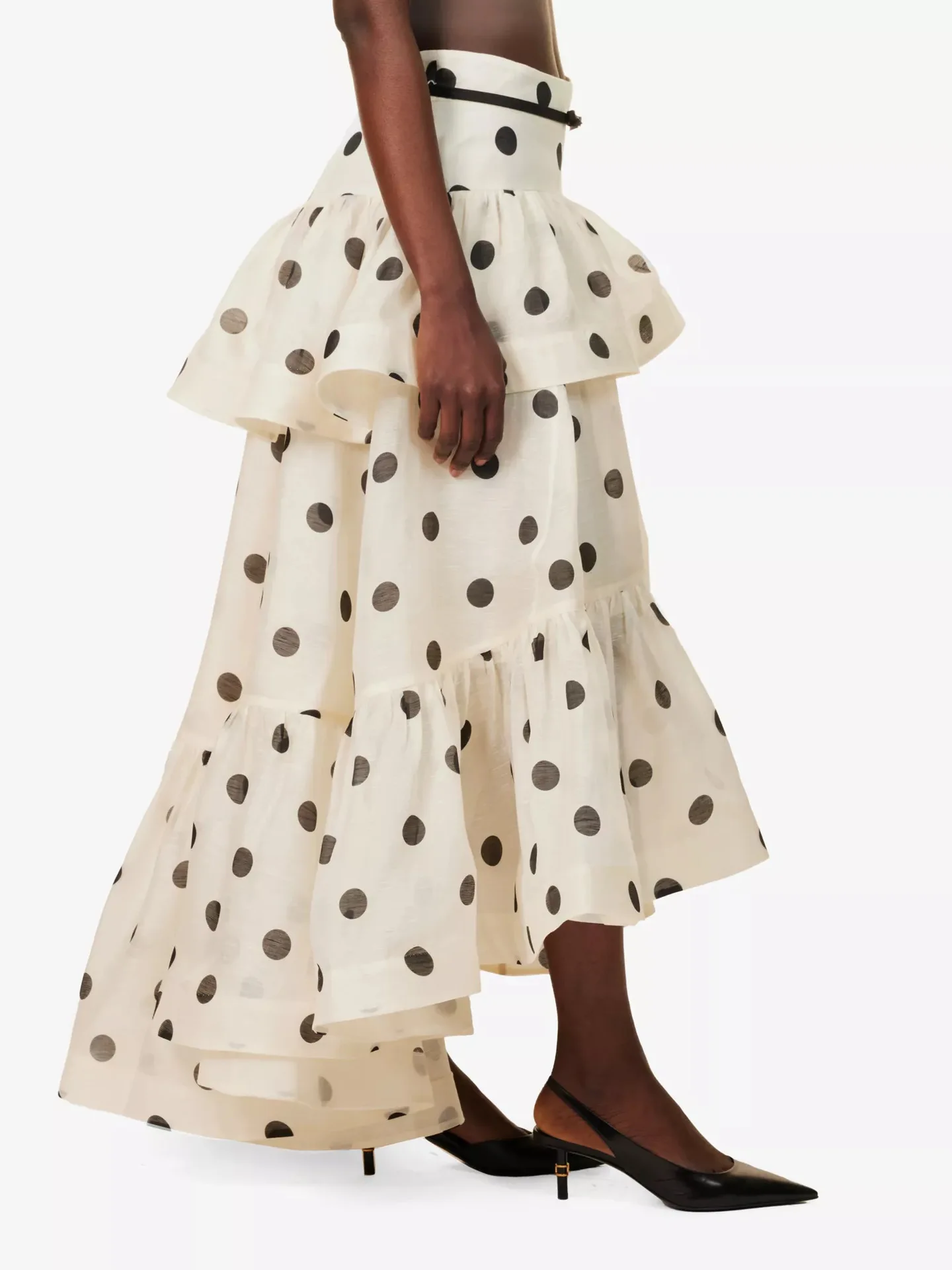 Jupe taille haute imprimée à pois pour femmes, nouvelle collection automne, robe superposée à volants, jupe longue de soirée élégante européenne et américaine