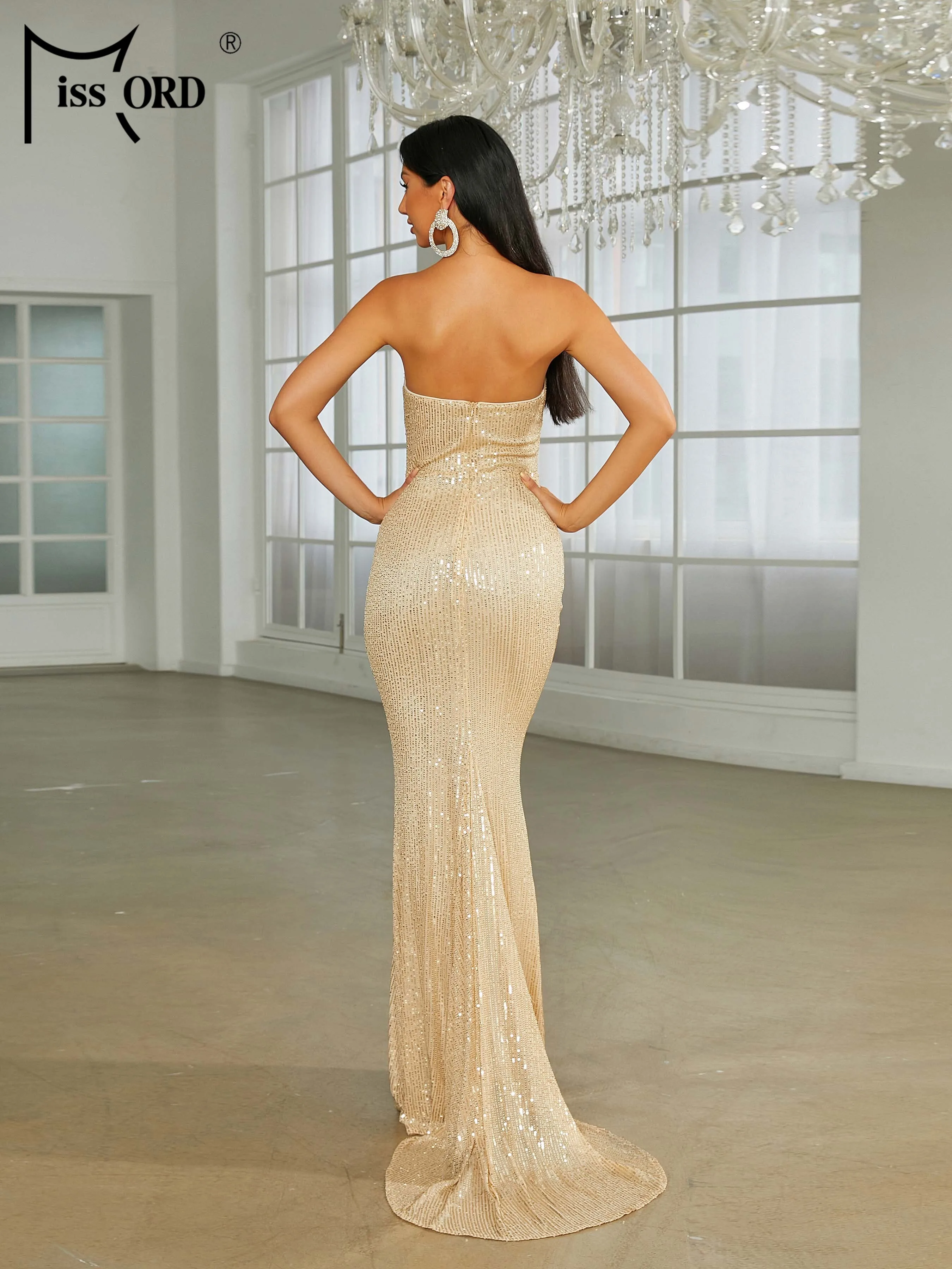 Robe de soirée sirène Missord 2026 sans bretelles, dos nu, à sequins, élégante et magnifique pour les femmes, pour les fêtes d'anniversaire et les cérémonies de remise de diplômes