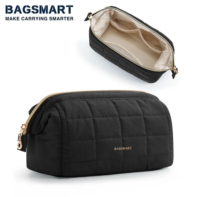 BAGSMART Travel Makeup Bag Cosmetic Bag for purse Make Up Brush Organizer Case for Women Large Wide-open Portable Pouch