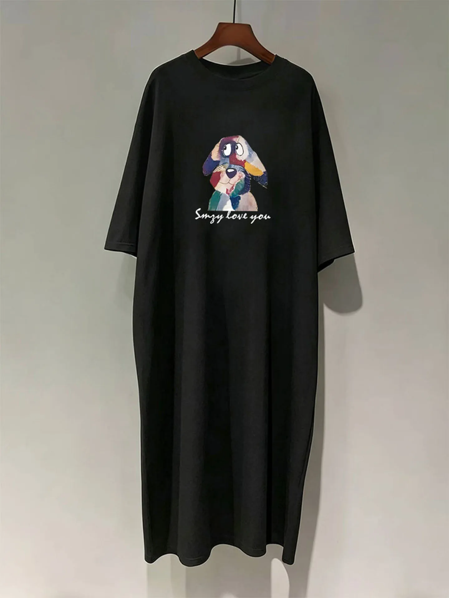 Summer New plus Size Women's Dress Loose Black T-Shirt Dress Casual Slimming Knee-Length A-Line Skirt Cotton Comfortable Brea...