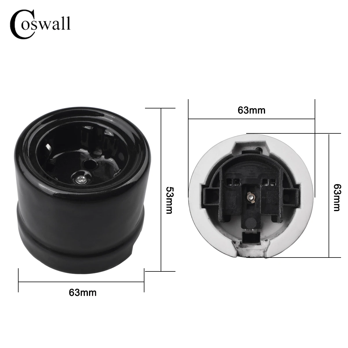 Coswall Ceramic Material, Retro Rotary 1 Gang 2 Way Light Switch + EU Standard Wall Socket Grounding, External Installation
