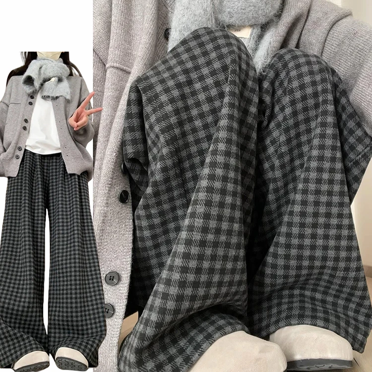 Retro Plaid Casual Pants Women's High Waist Straight Leg Loose Fit Lazy Sle Autumn Winter New Arrival Slimming Effect