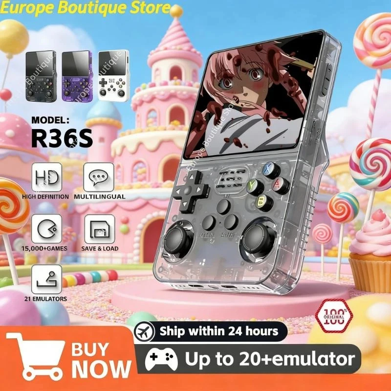 

2026 R36S Portable Handheld Game Console 3.5 Inch IPS Display 128GB Memory Preloaded Games Linux System Retro Gaming Device
