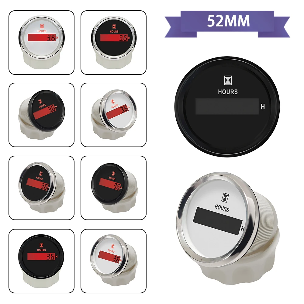 Rhaxel 52mm (2'') Digital Hour Meter With Backlight Universal 9-32V for Cars Motorcycle Yachts RV