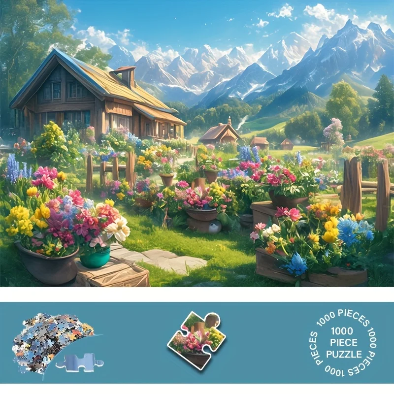 

A Puzzle with Wildflowers and House Design - Scratch-Resistant and Waterproof, Advanced Skill Level, Suitable for Adults, Fami