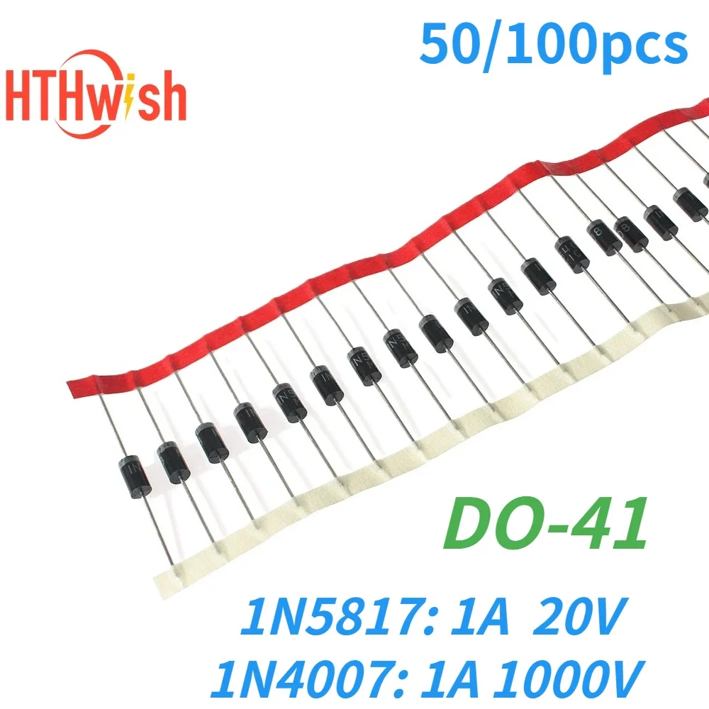 50/100pcs  DO-41 1N4007/ 1N5817 Rectifier Diodes DIP Schottky Diodes 1A 20V/1000V